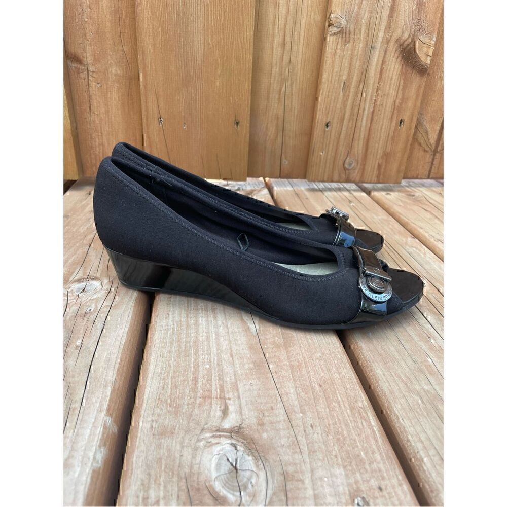 Anne Klein Sport Wedge Heels Comfort Shoes Sz 8.5 Black Business Office